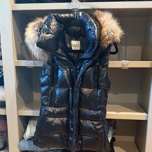 SAM Shiny Black Vest with Fur Trim